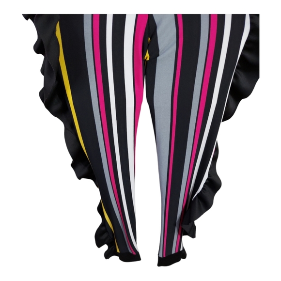 Monaco Womens Small Sleeveless Stripes Neck Ruffle High Waist Bodyocn Jumpsuits - Picture 15 of 15